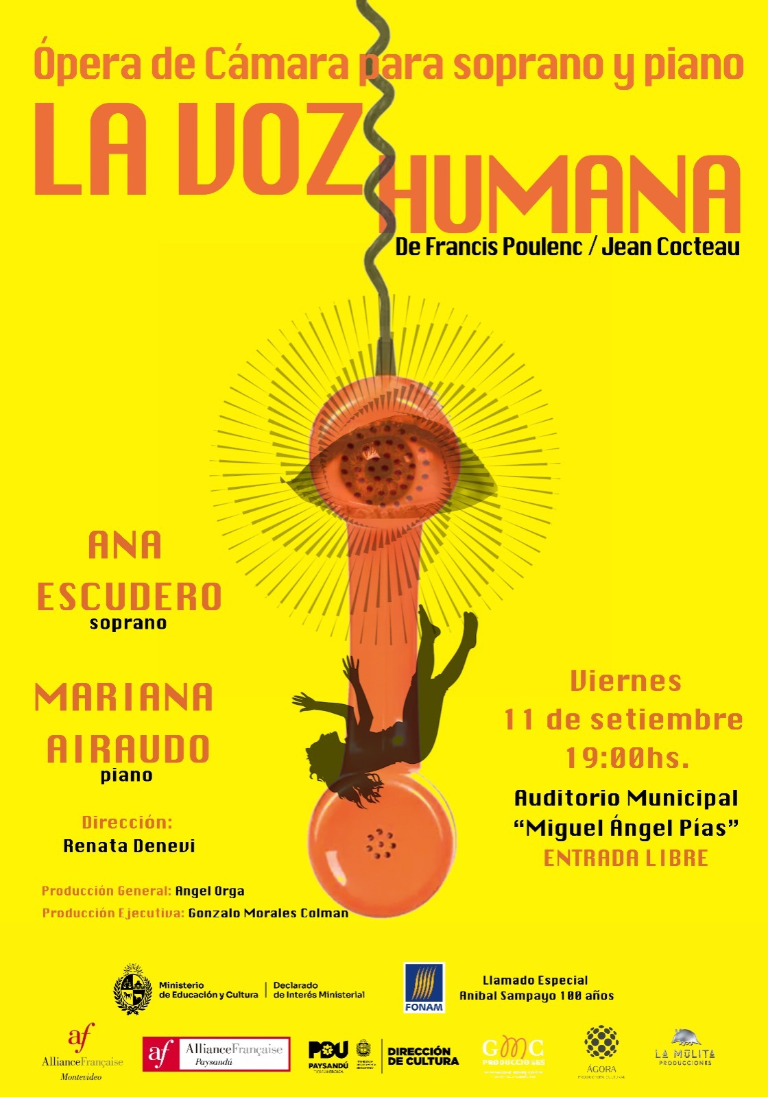 La voz humana, ópera de cámara para soprano y piano, viernes 11 de setiembre